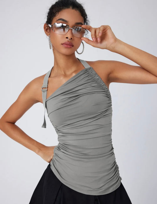 buckle halter top - Gray