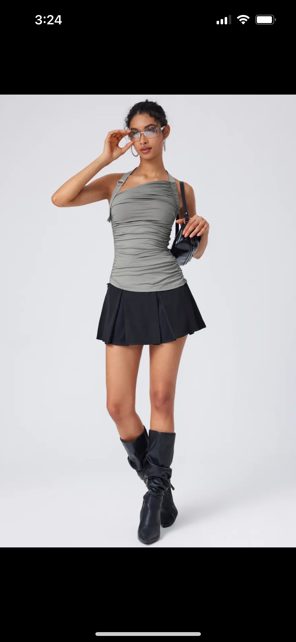 buckle halter top - Gray