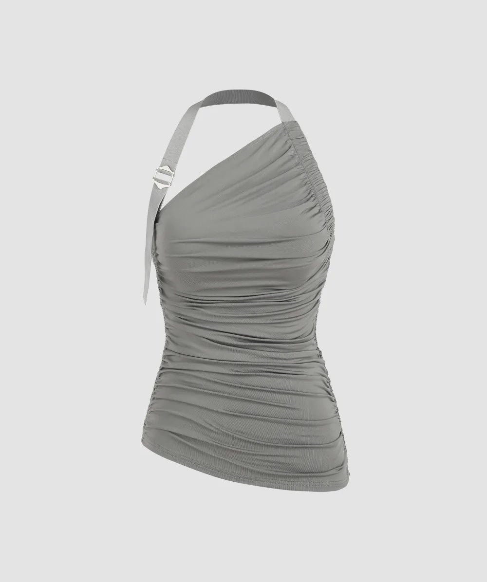 buckle halter top - Gray