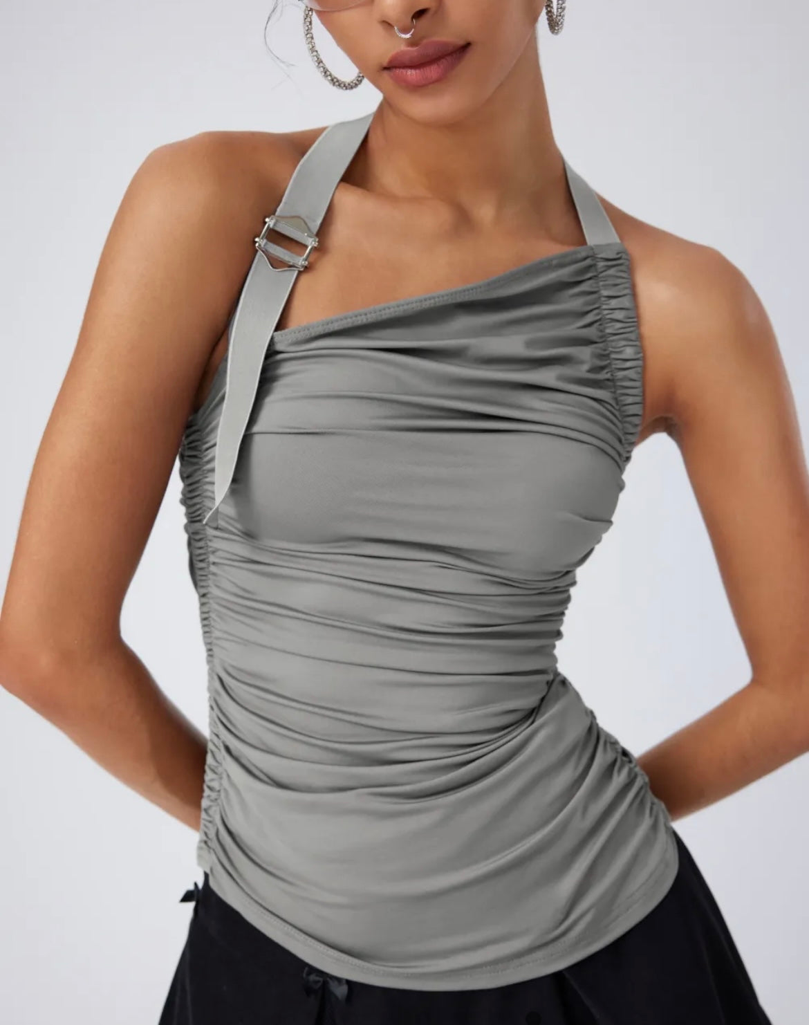 buckle halter top - Gray