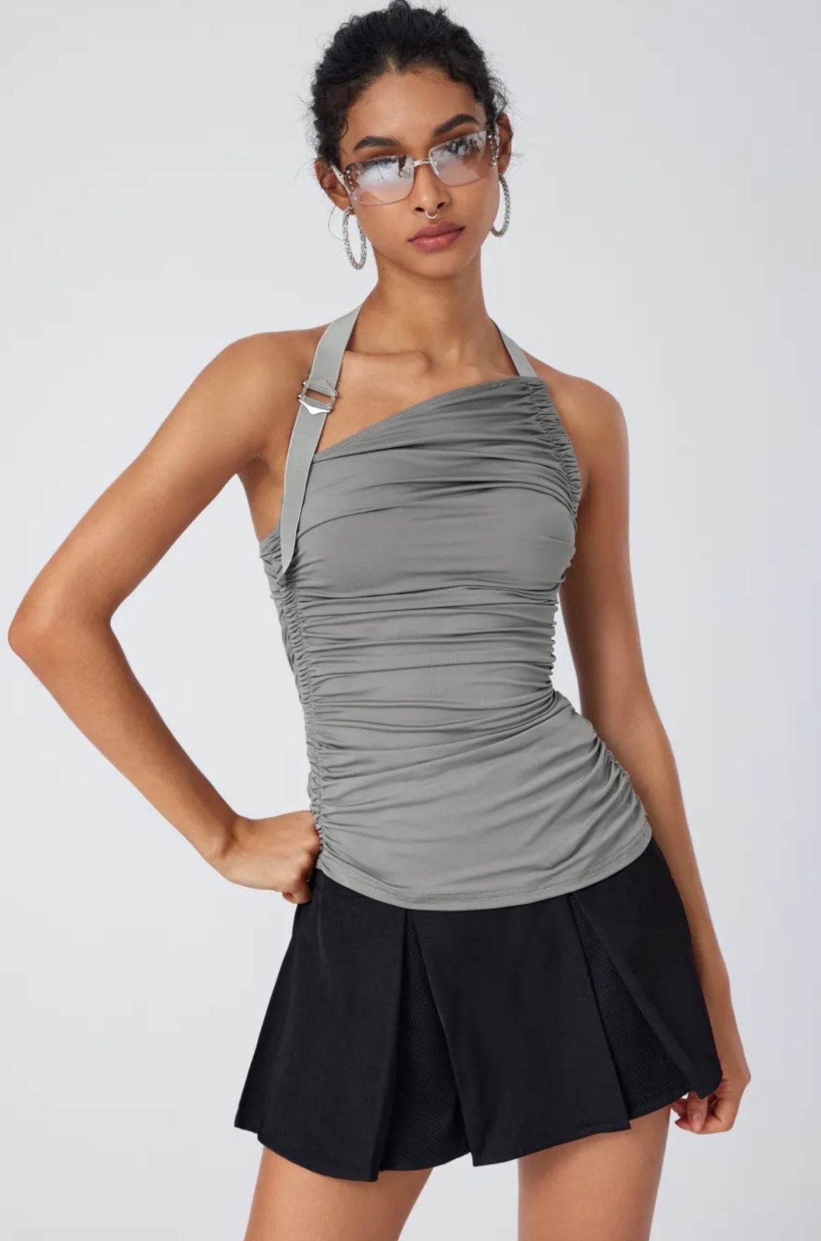 buckle halter top - Gray