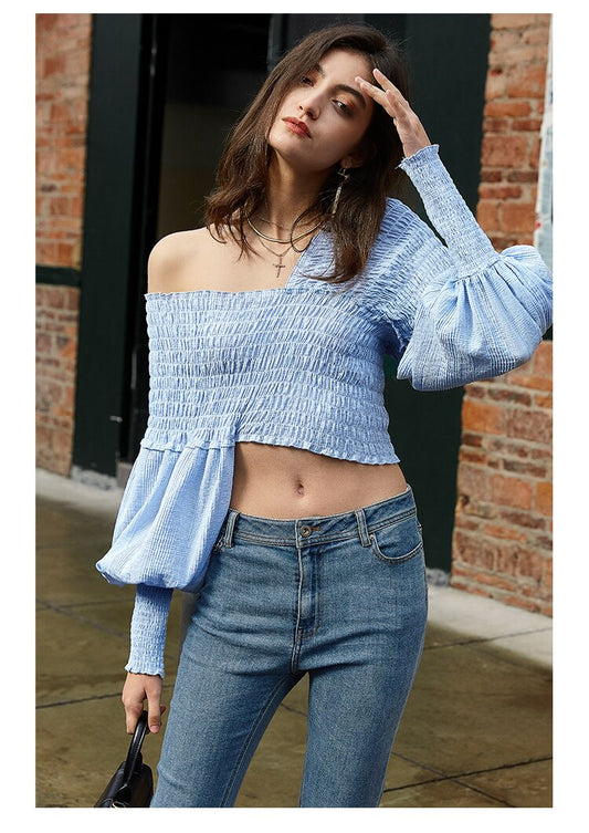 Crop Top long puff sleeve - Blue