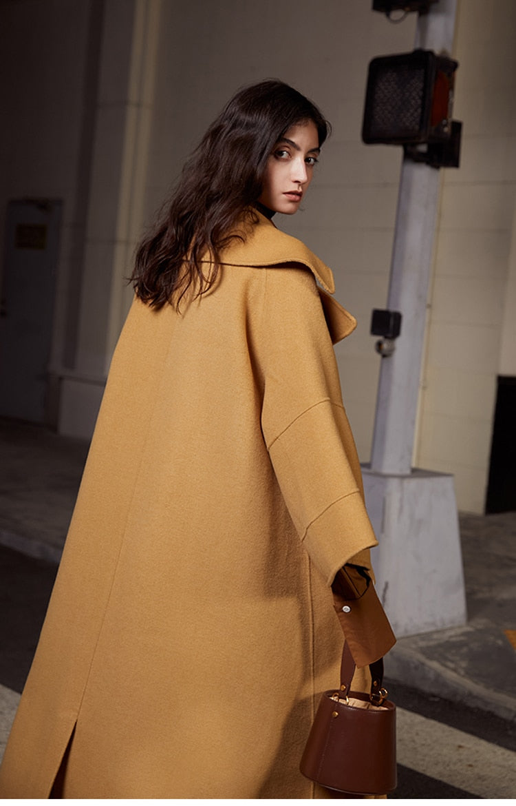 Wool Winter Long Overcoat Flare Sleeve