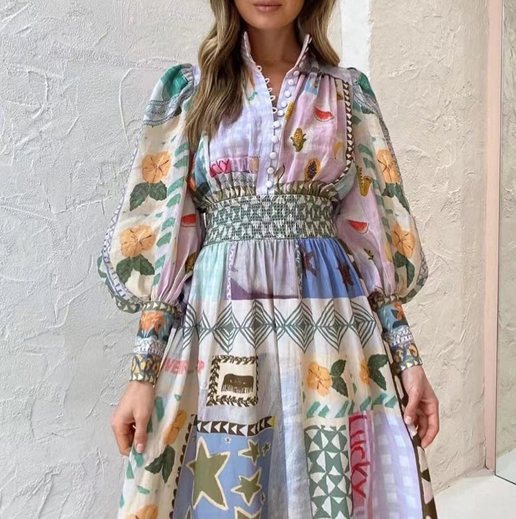 Long Sleeve Flower Printed Maxi Dress