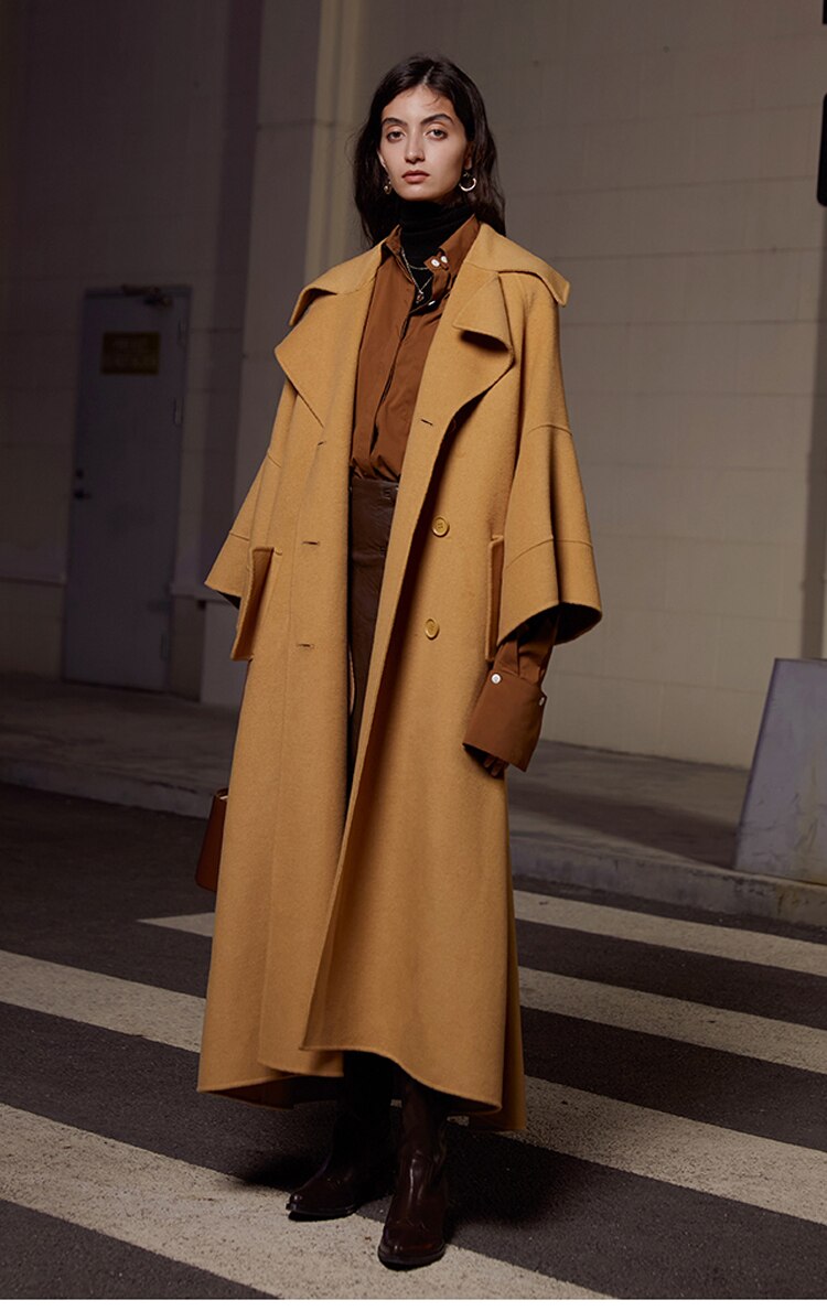 Wool Winter Long Overcoat Flare Sleeve