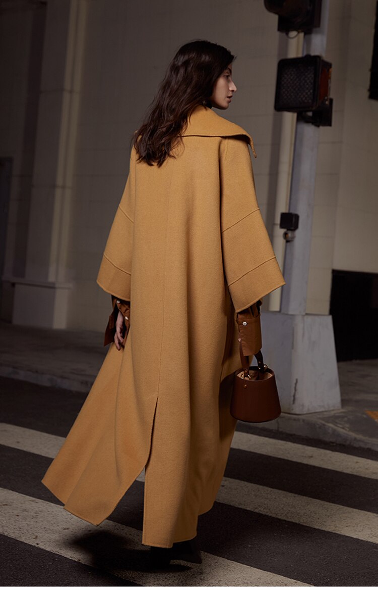 Wool Winter Long Overcoat Flare Sleeve