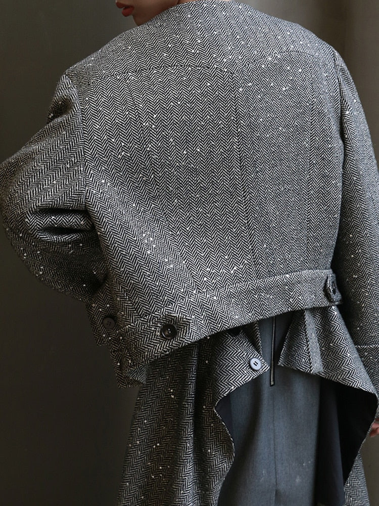 Gray Color-block Wool Coat
