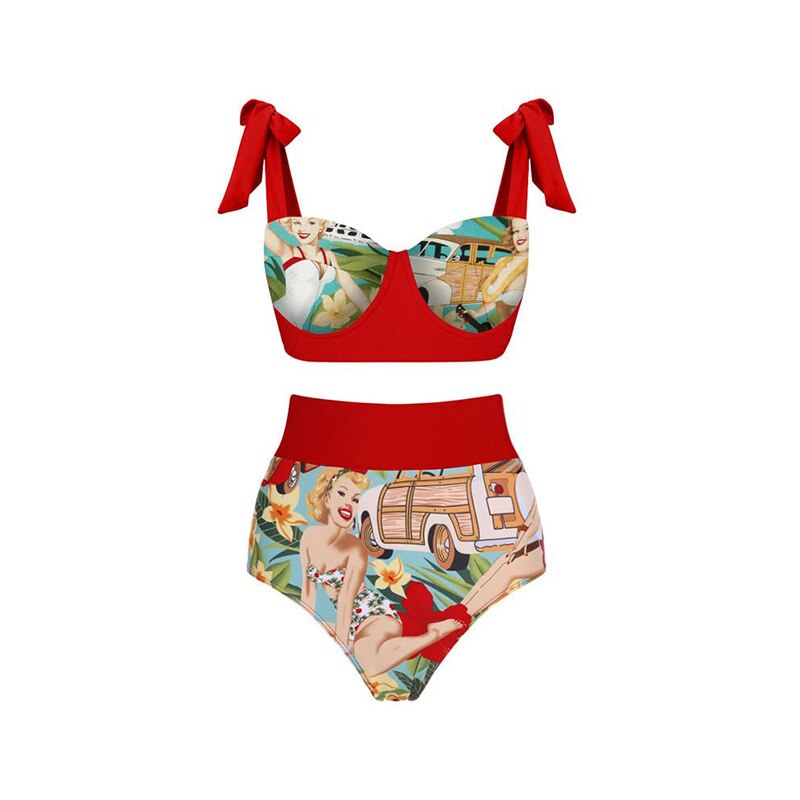 Two Piece Swimsuit  Bikinis Set Push Up and Beach Skirt