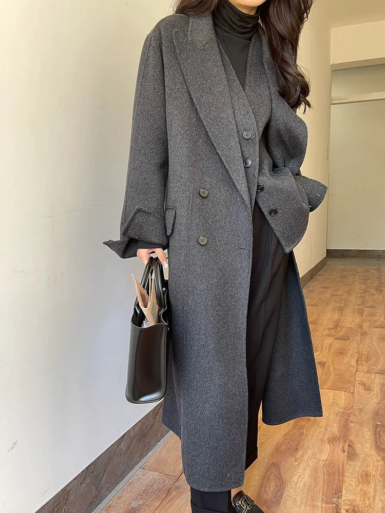 Two Piece Set Long Sleeve Coat and Sleeveless Vest