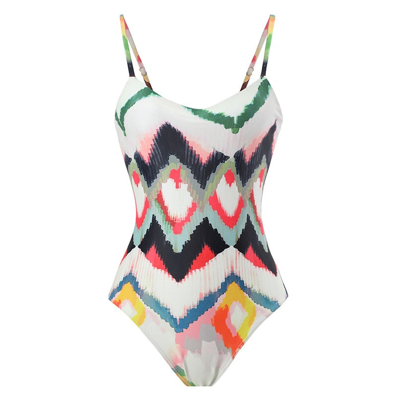 Colorblock Swimsuit With Cover Up Skirt