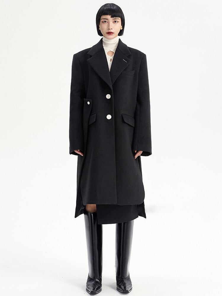 Long Wool Coat - Black