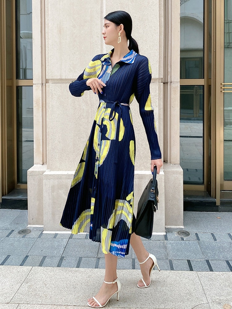 Print Color Long Sleeve Dress