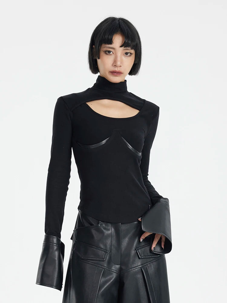 Leather Knitting Top - Black