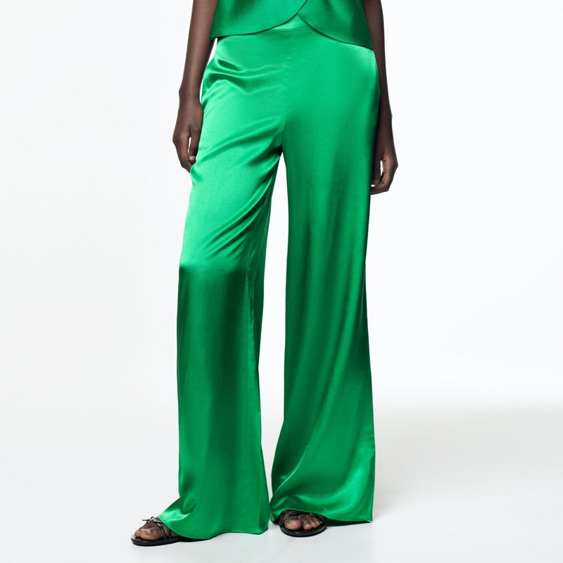 Tops Sleeveless shirt and Wide leg pants Green