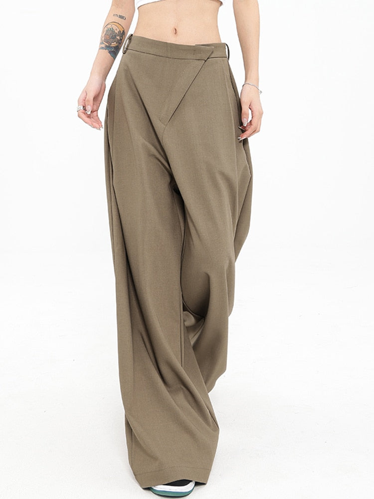 High Waist Black  Wide Leg Pants - Khaki