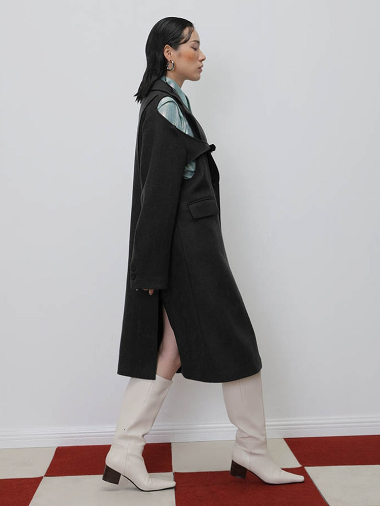 Black Long Woolen Coat