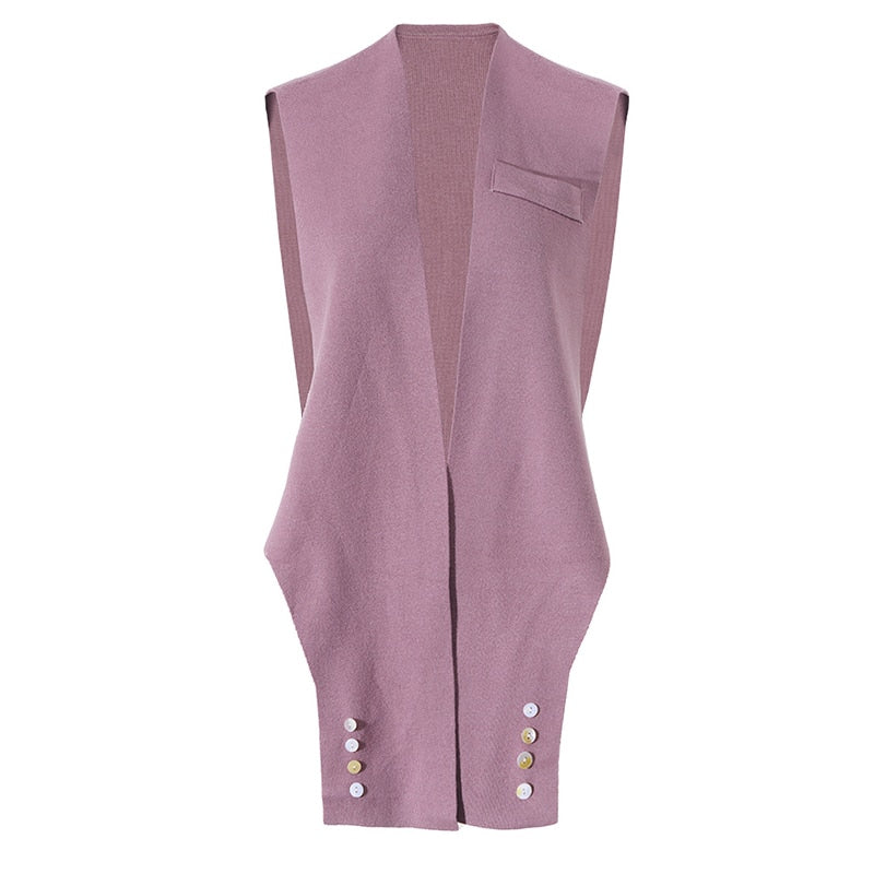 Purple knitting Long Vest