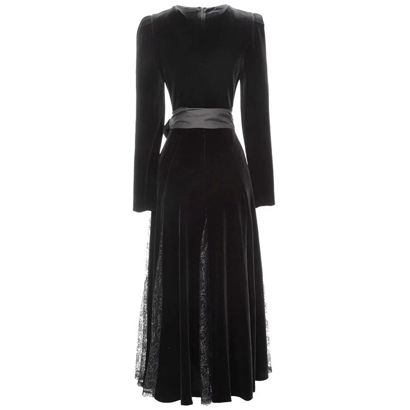 Long sleeve Velvet Dresses - Black