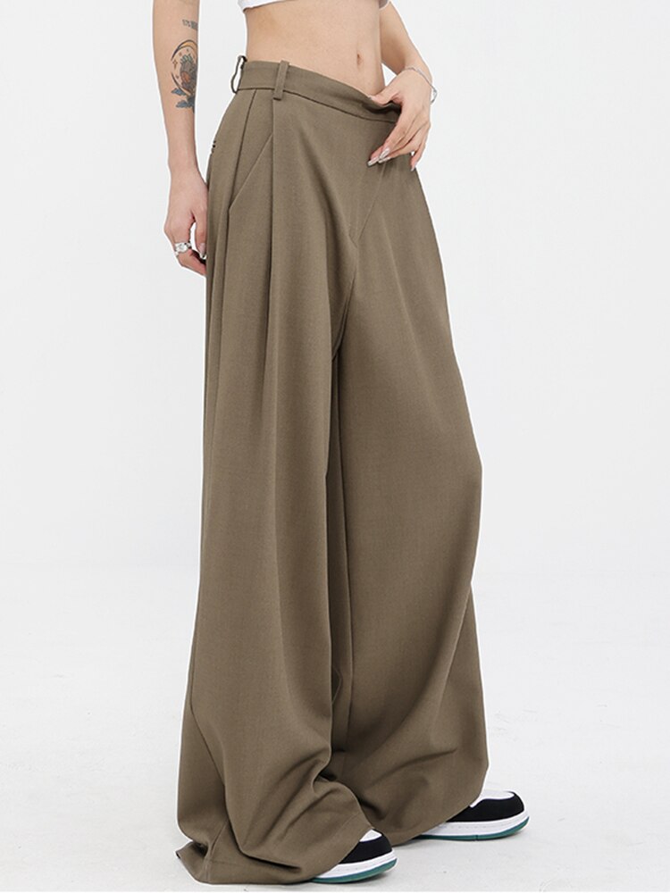 High Waist Black  Wide Leg Pants - Khaki