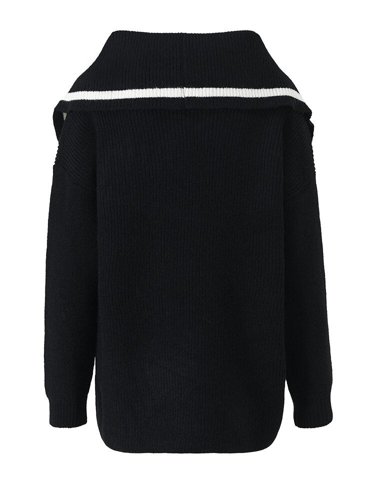 Black - Big Size Knitting SweaterLong Sleeve Women