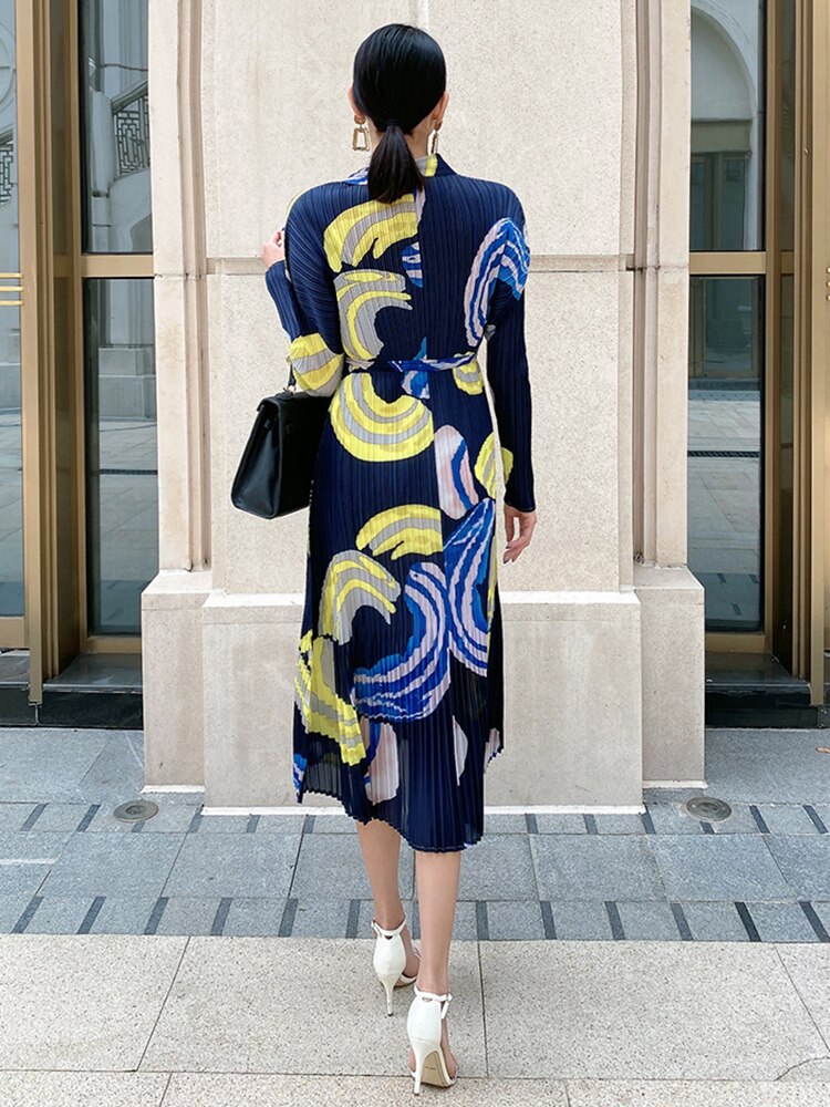 Print Color Long Sleeve Dress