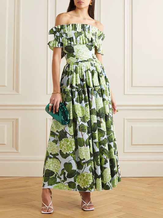 Off shoulder Summer Dress - Green