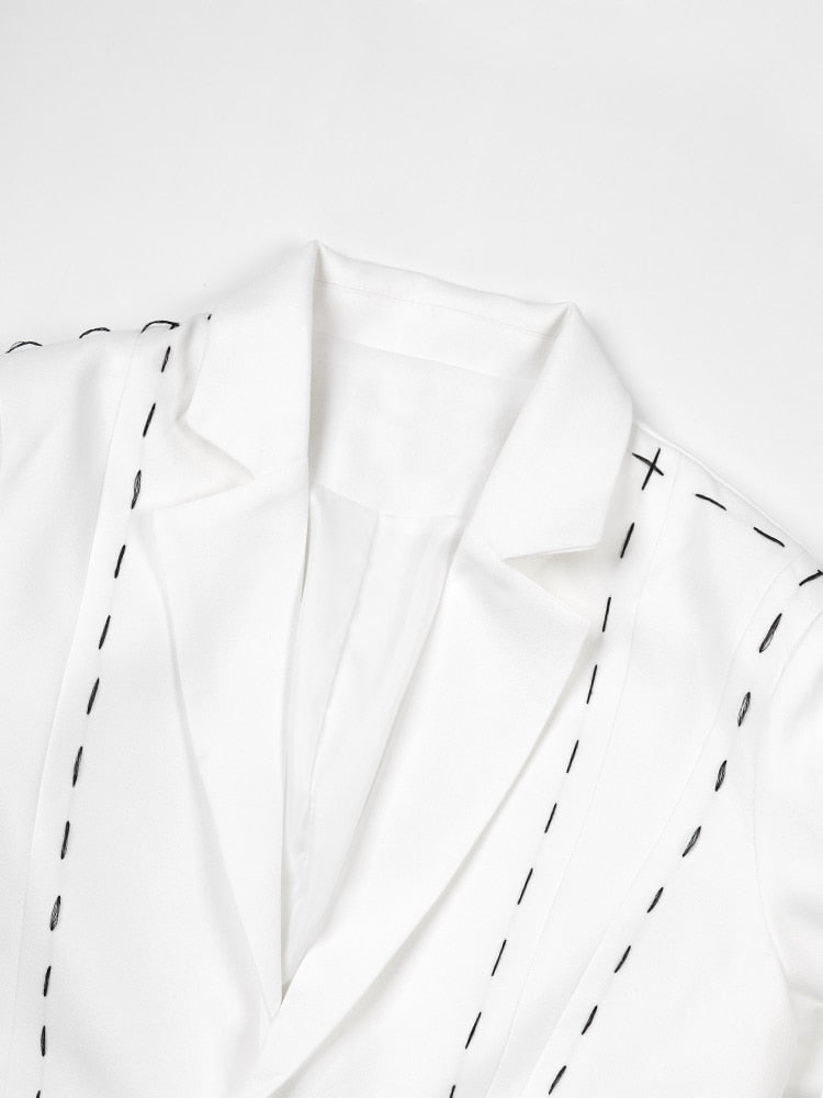 White Topstitched Big Size Blazer