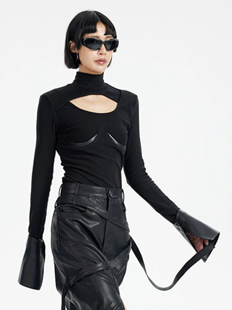 Leather Knitting Top - Black