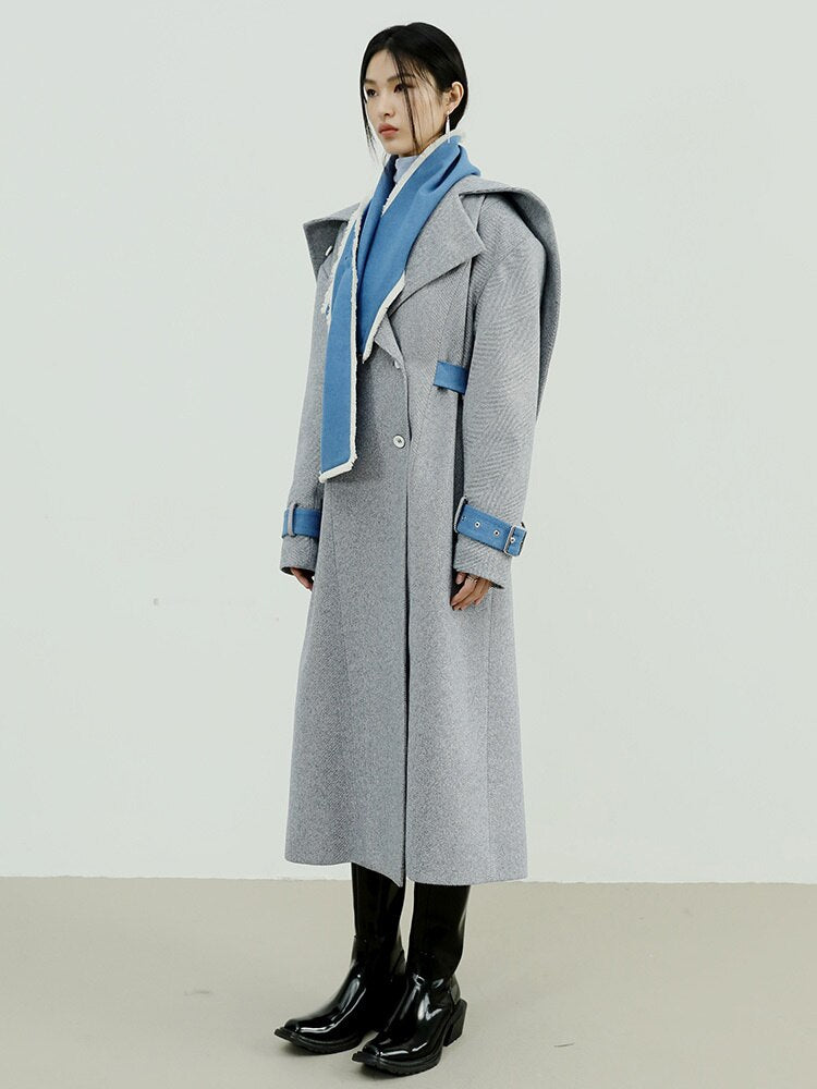 Gray Color-block Burr Woolen Coat