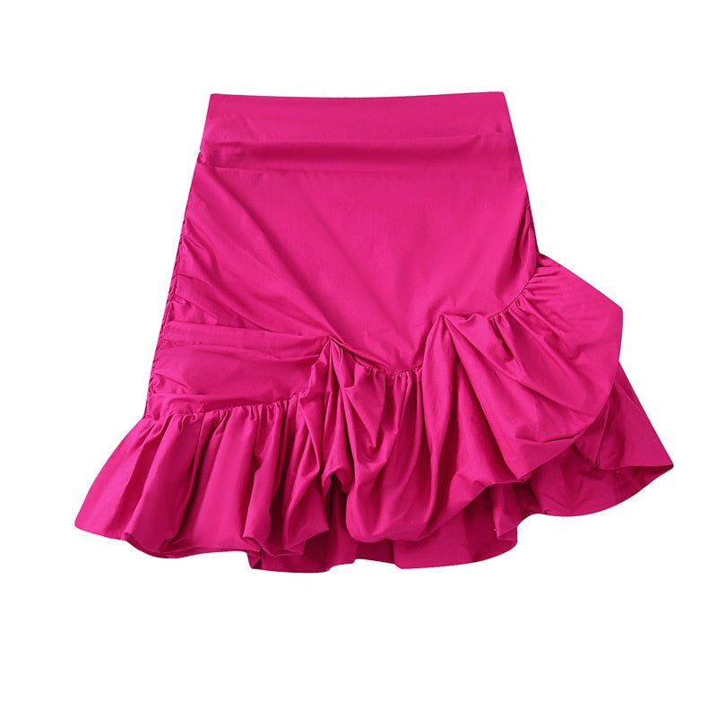 Ruffles tops Rose red and Skirt