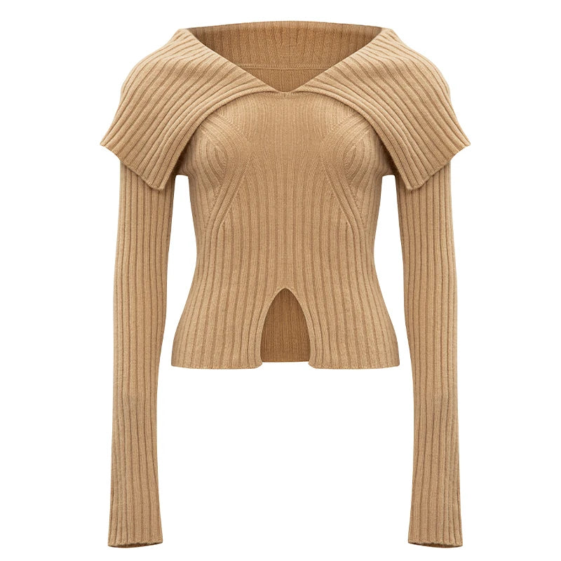 Polo Neck Slim Pullover Knit