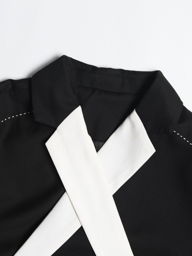 Women's Black Cross Topstitched Blazer Long Sleeve  Jacket