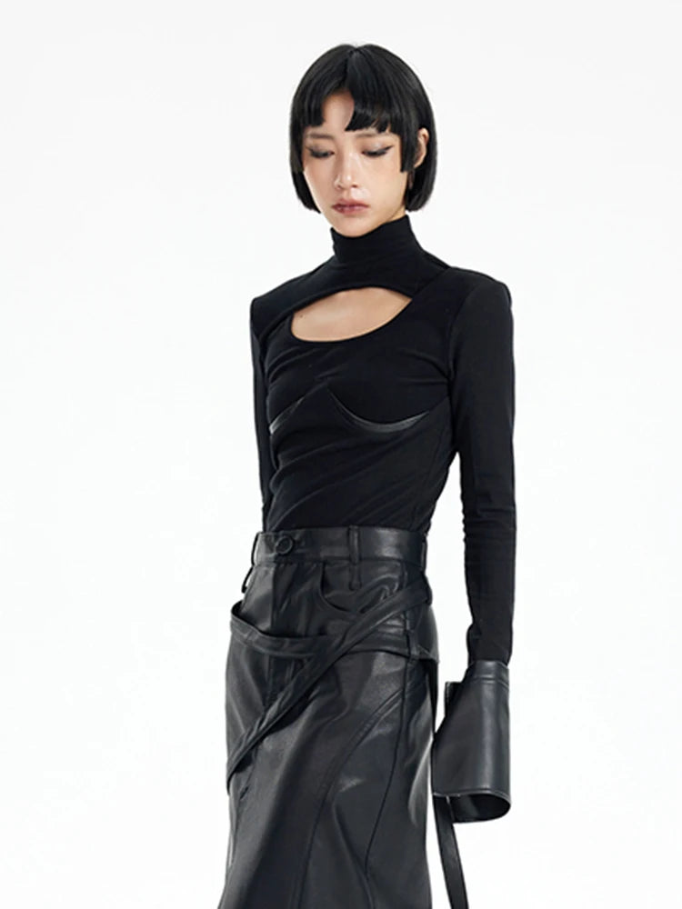 Leather Knitting Top - Black