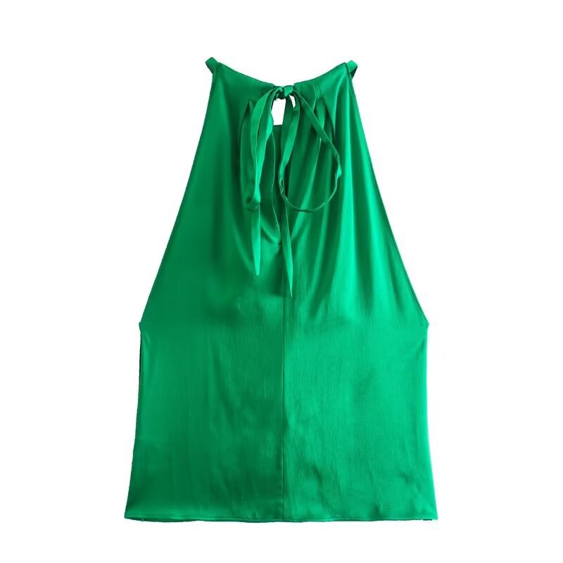 Tops Sleeveless shirt and Wide leg pants Green