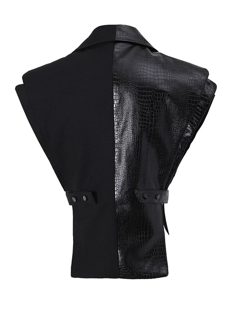 Women Black Leather Vest