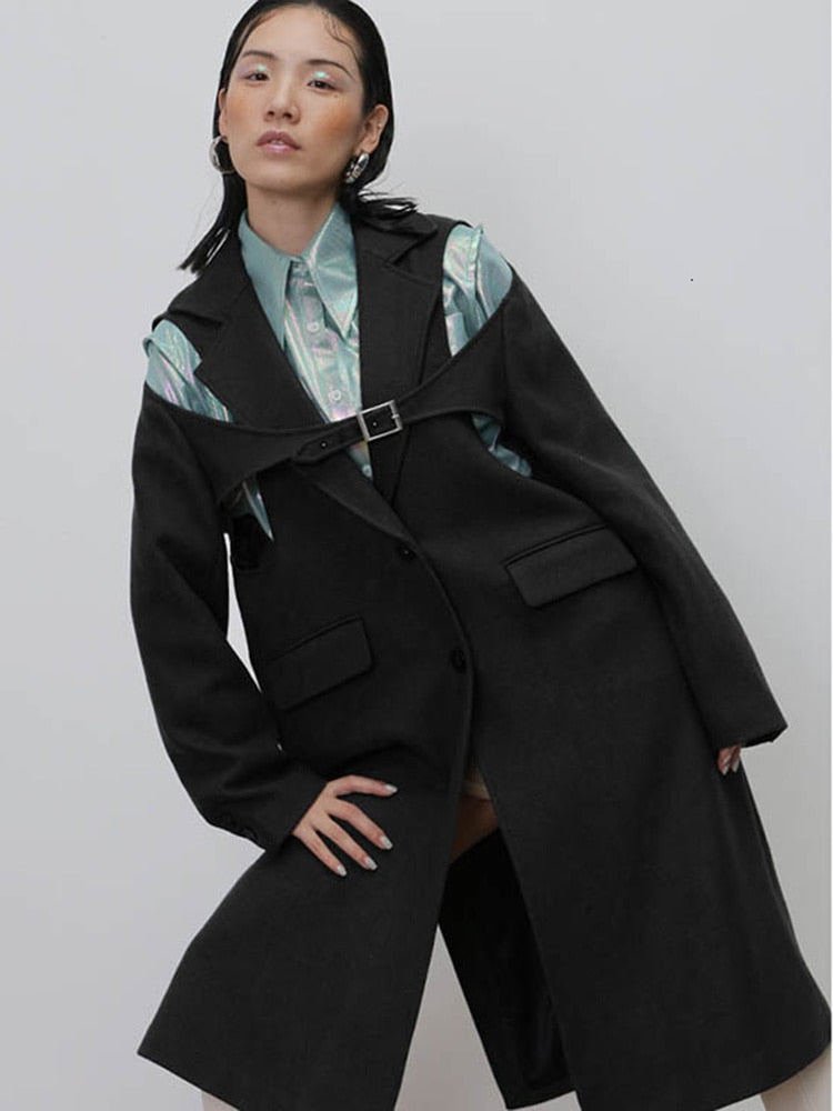 Black Long Woolen Coat