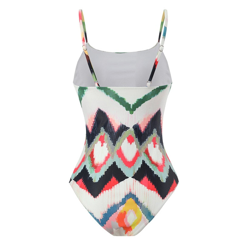 Colorblock Swimsuit With Cover Up Skirt