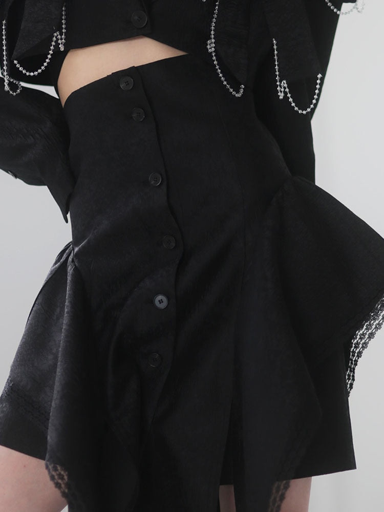 High Waist Black Ruffles Skirt