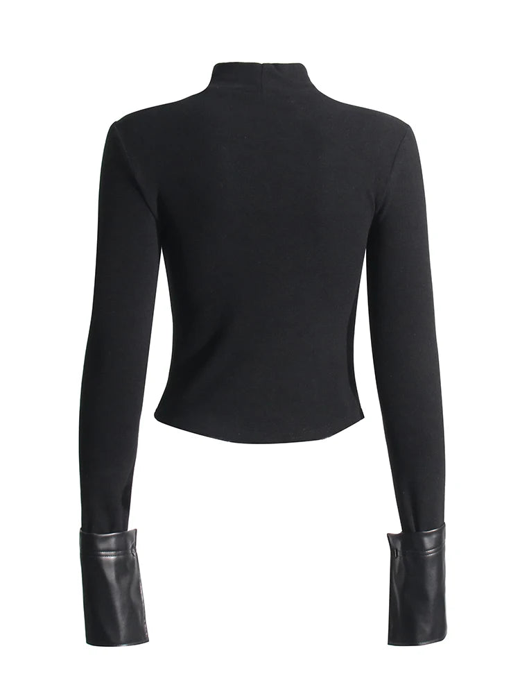 Leather Knitting Top - Black