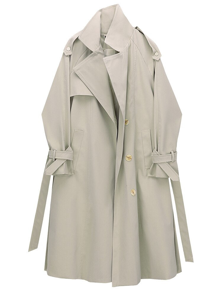 Women Apricot Belted Trench Long Sleeve