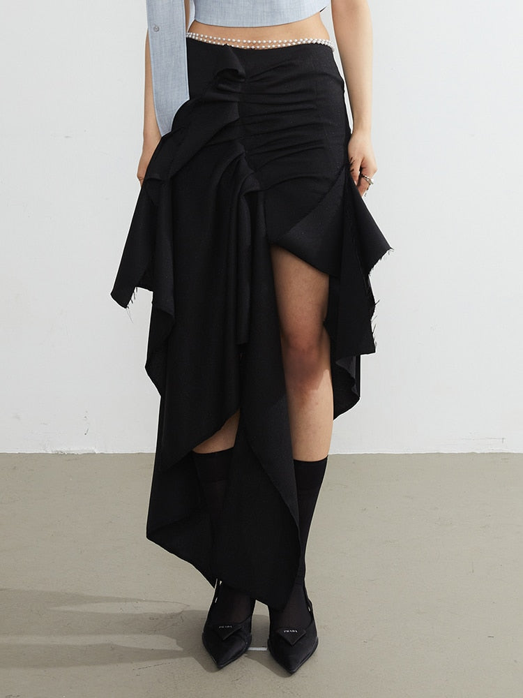 High Waist Black Ruffles Skirt