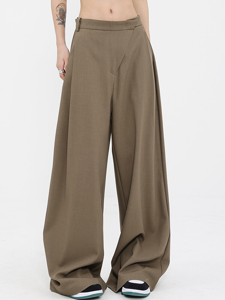 High Waist Black  Wide Leg Pants - Khaki