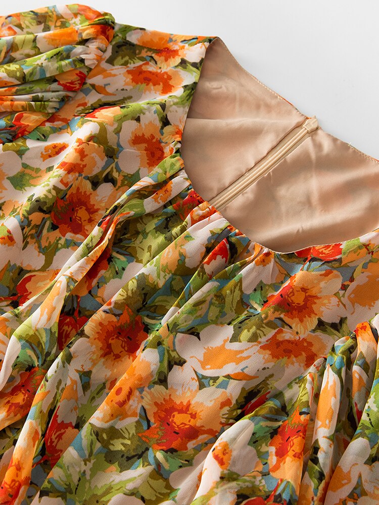 Midi Dress Long sleeve Flower Print