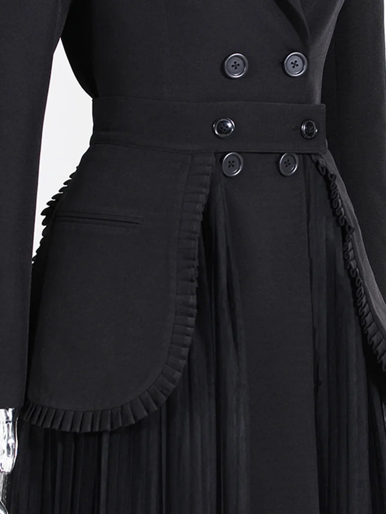 Two Piece Suit  Blazer Long Sleeves and High Waist Ruffle Drape Skirt