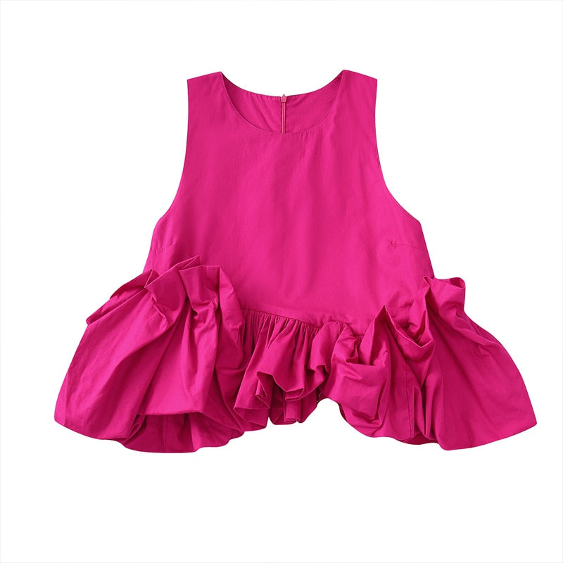 Ruffles tops Rose red and Skirt