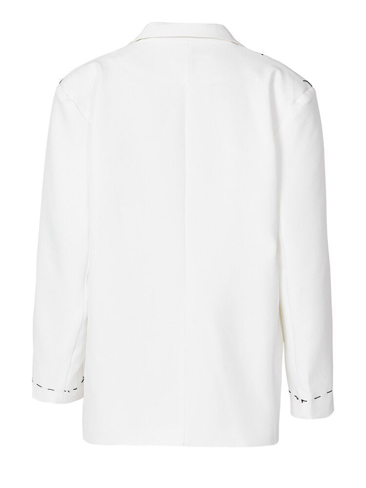 White Topstitched Big Size Blazer