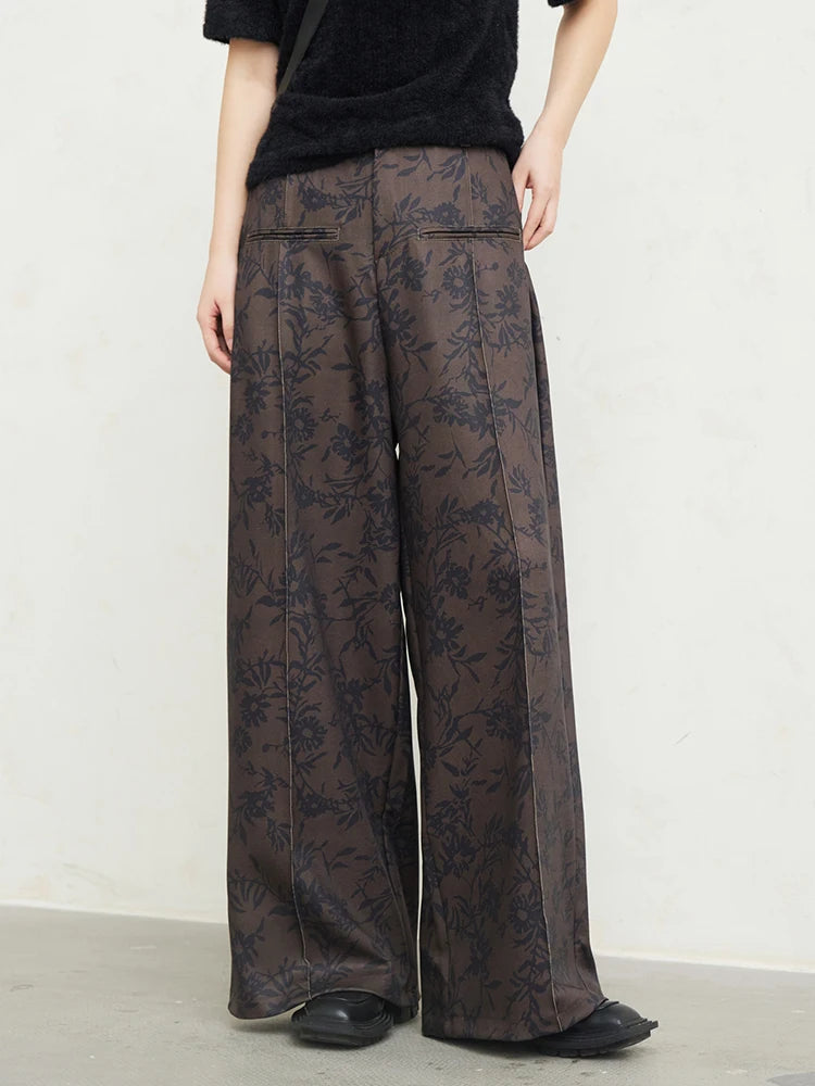 Brown Printed Long Wide Pants