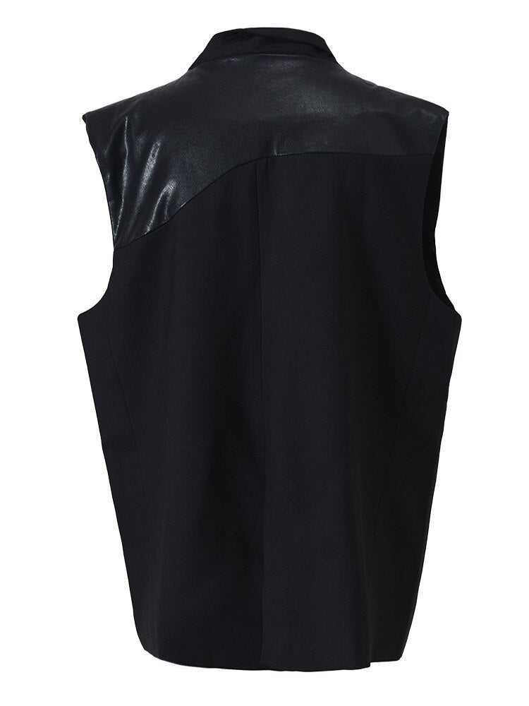 Women Leather Vest Sleeveless - Black