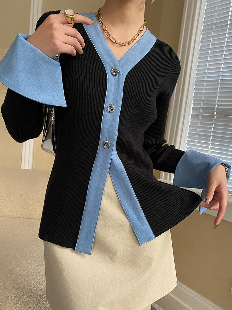 Cardigan Sweater - White - Blue