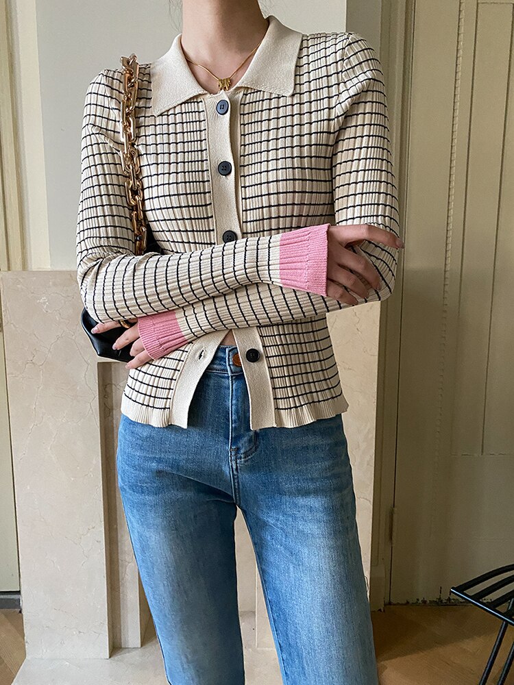 Color-block Slim Knitting Cardigan